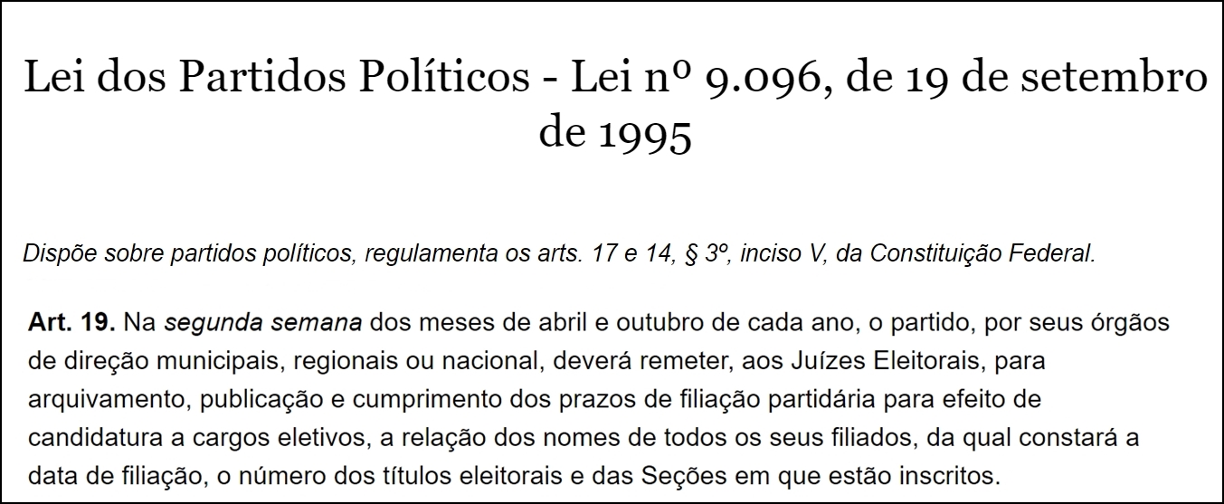 Prazo Para Entrega Das Listas De Filiados Termina No Dia De Abril